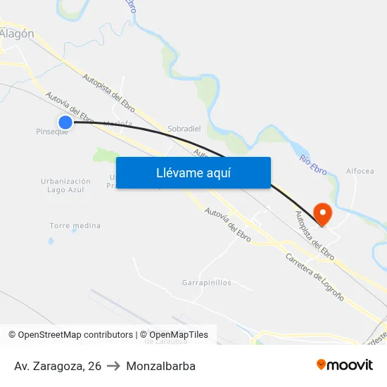 Av. Zaragoza, 26 to Monzalbarba map