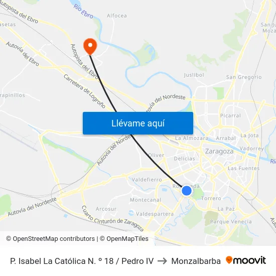 P. Isabel La Católica N. º 18 / Pedro IV to Monzalbarba map