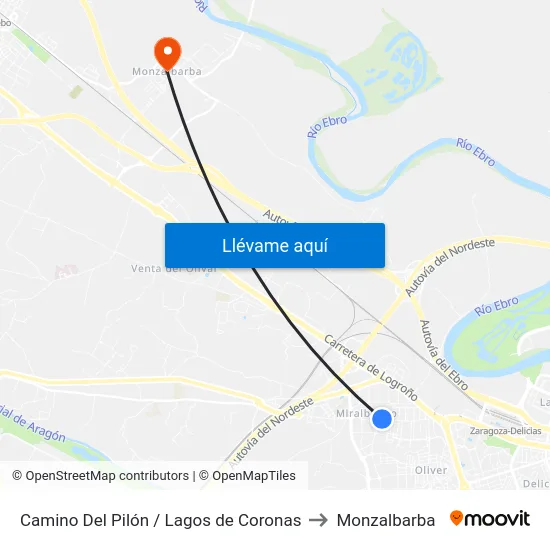 Camino Del Pilón / Lagos de Coronas to Monzalbarba map