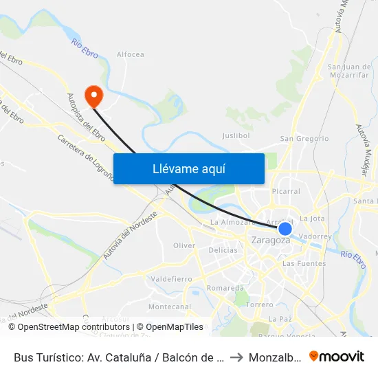 Bus Turístico: Av. Cataluña / Balcón de San Lázaro to Monzalbarba map
