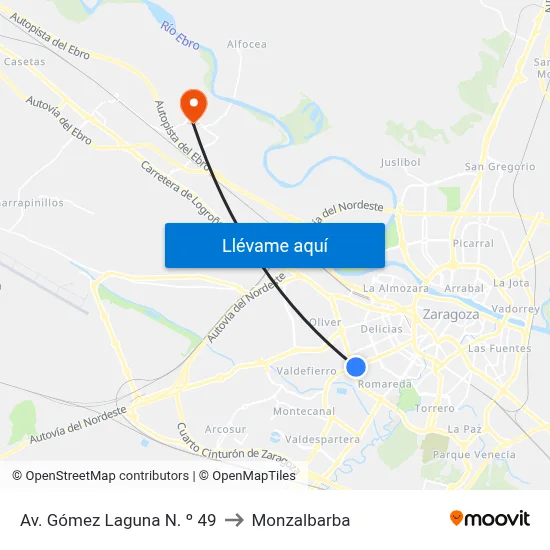 Av. Gómez Laguna N. º 49 to Monzalbarba map