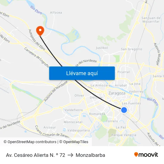 Av. Cesáreo Alierta N. º 72 to Monzalbarba map