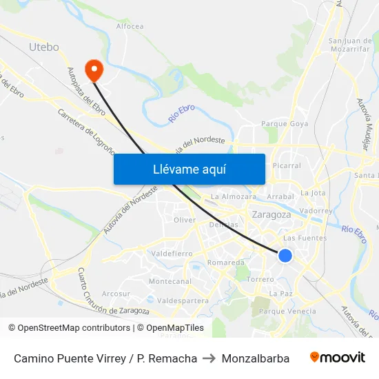 Camino Puente Virrey / P. Remacha to Monzalbarba map