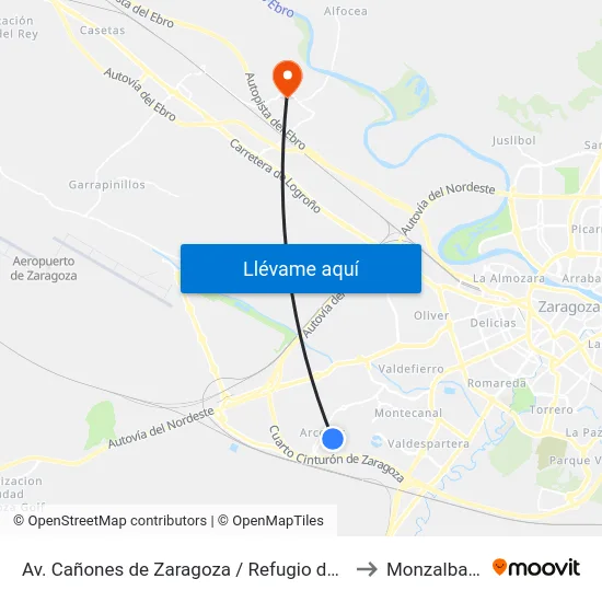 Av. Cañones de Zaragoza / Refugio de Góriz to Monzalbarba map