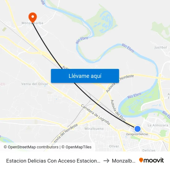 Estacion Delicias Con Acceso Estacion Autobuses to Monzalbarba map