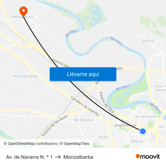 Av. de Navarra N. º 1 to Monzalbarba map
