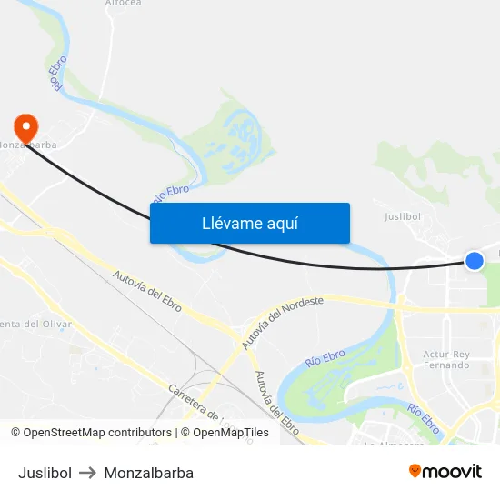 Juslibol to Monzalbarba map