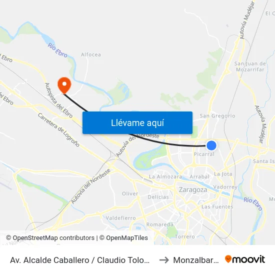 Av. Alcalde Caballero / Claudio Tolomeo to Monzalbarba map