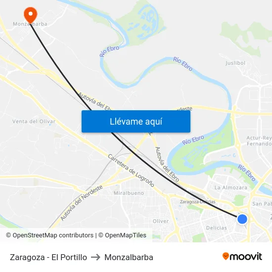 Zaragoza - El Portillo to Monzalbarba map
