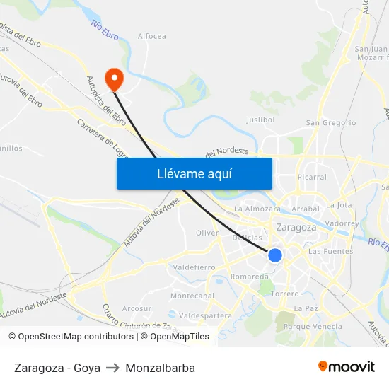 Zaragoza - Goya to Monzalbarba map