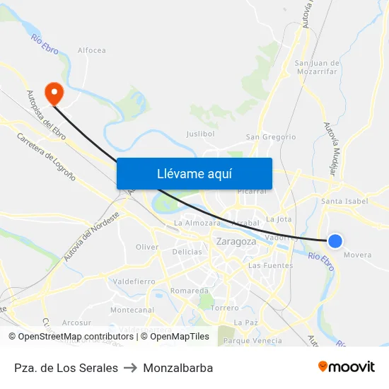 Pza. de Los Serales to Monzalbarba map