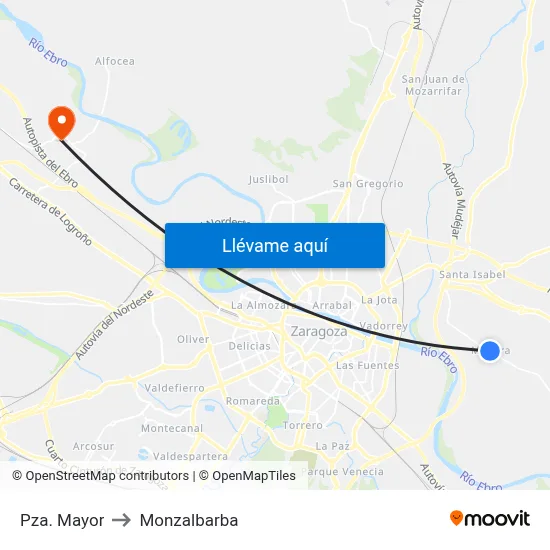 Pza. Mayor to Monzalbarba map