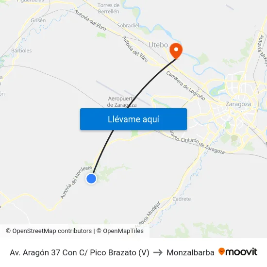 Av. Aragón, 37 to Monzalbarba map