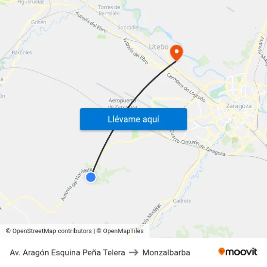 Av. Aragón Esquina Peña Telera to Monzalbarba map