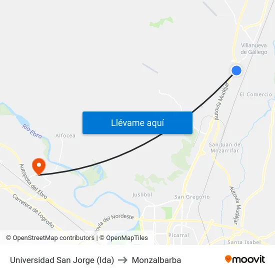 Universidad San Jorge (Ida) to Monzalbarba map