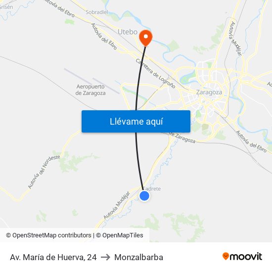 Av. María de Huerva, 24 to Monzalbarba map