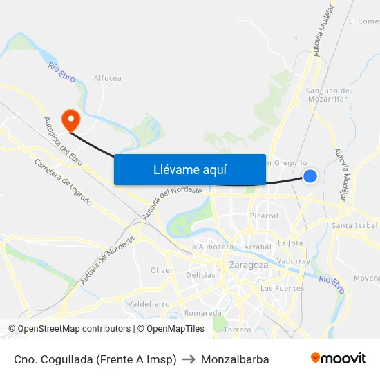 Cno. Cogullada (Frente A Imsp) to Monzalbarba map