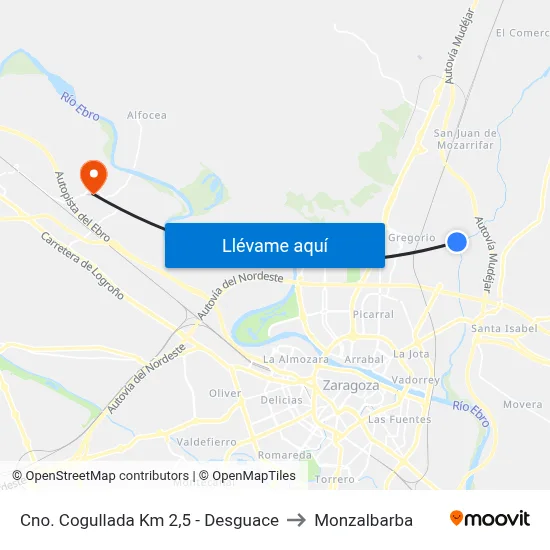 Cno. Cogullada Km 2,5 - Desguace to Monzalbarba map