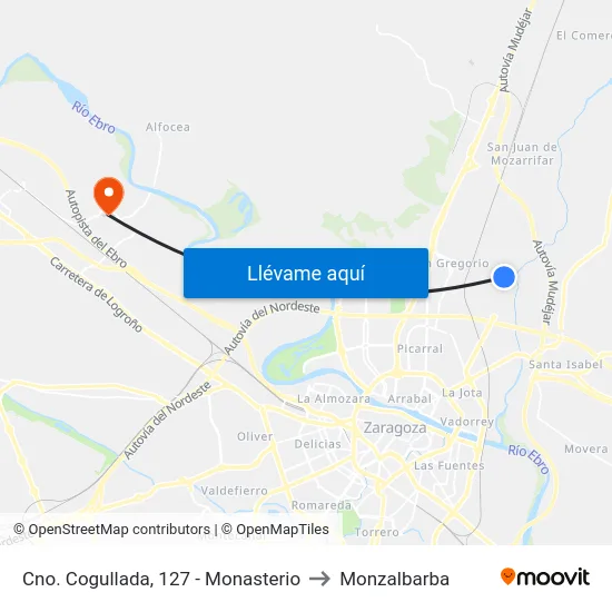 Cno. Cogullada, 127 - Monasterio to Monzalbarba map