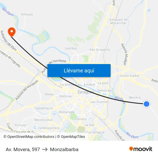 Av. Movera, 597 to Monzalbarba map