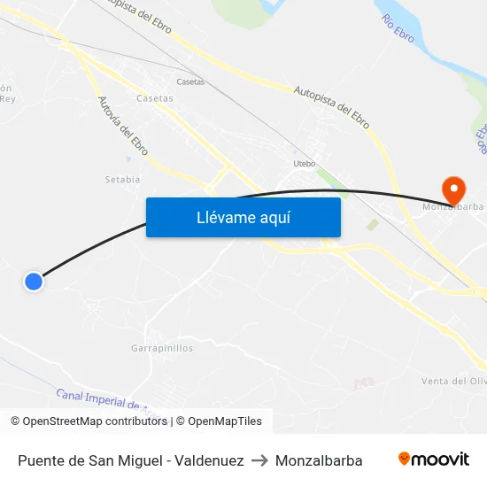 Puente de San Miguel - Valdenuez to Monzalbarba map