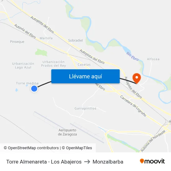Torre Almenareta - Los Abajeros to Monzalbarba map