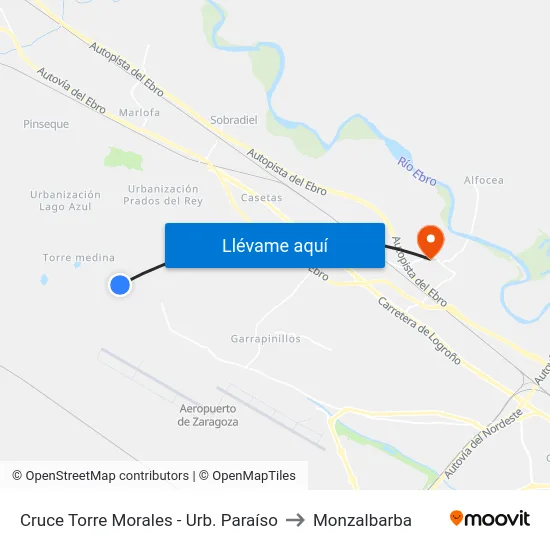 Cruce Torre Morales - Urb. Paraíso to Monzalbarba map