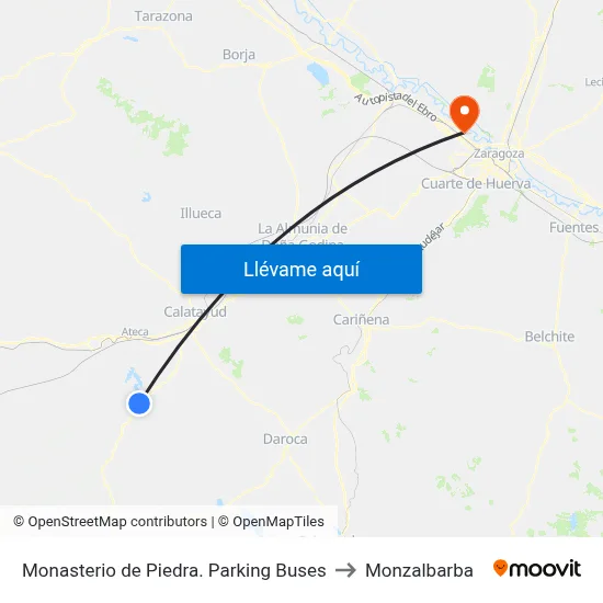 Monasterio de Piedra. Parking Buses to Monzalbarba map
