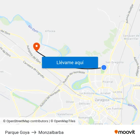 Parque Goya to Monzalbarba map