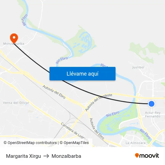 Margarita Xirgu to Monzalbarba map