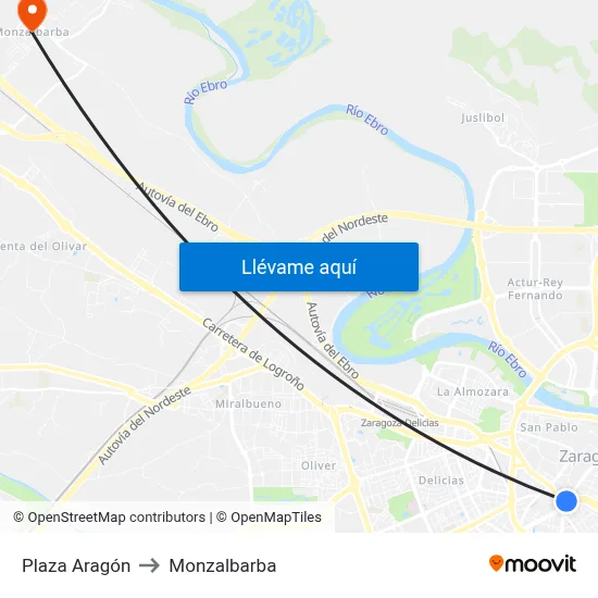 Plaza Aragón to Monzalbarba map