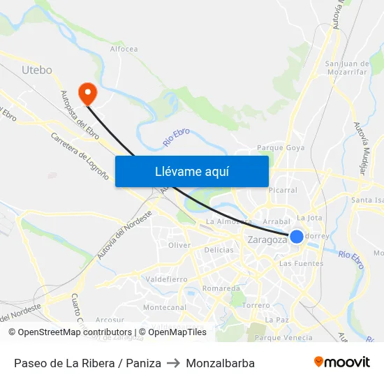 Paseo de La Ribera / Paniza to Monzalbarba map