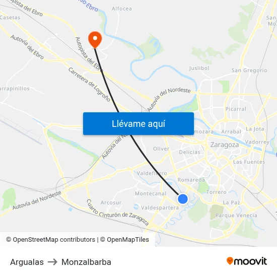 Argualas to Monzalbarba map