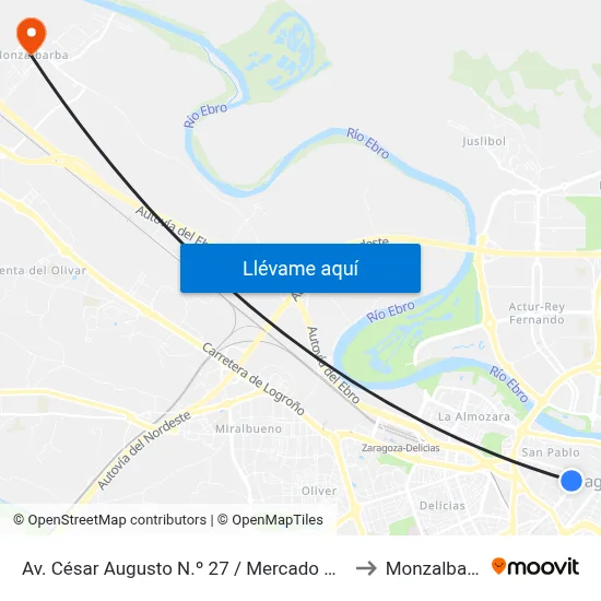 Av. César Augusto N.º 27 / Mercado Central to Monzalbarba map