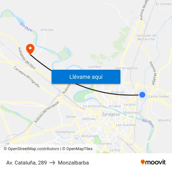 Av. Cataluña, 289 to Monzalbarba map