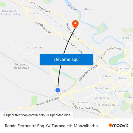 Ronda Ferrocarril Esq. C/ Tarraca to Monzalbarba map