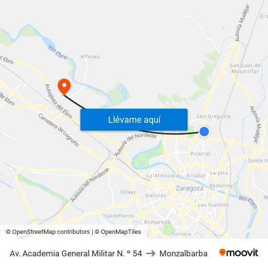 Av. Academia General Militar N. º 54 to Monzalbarba map