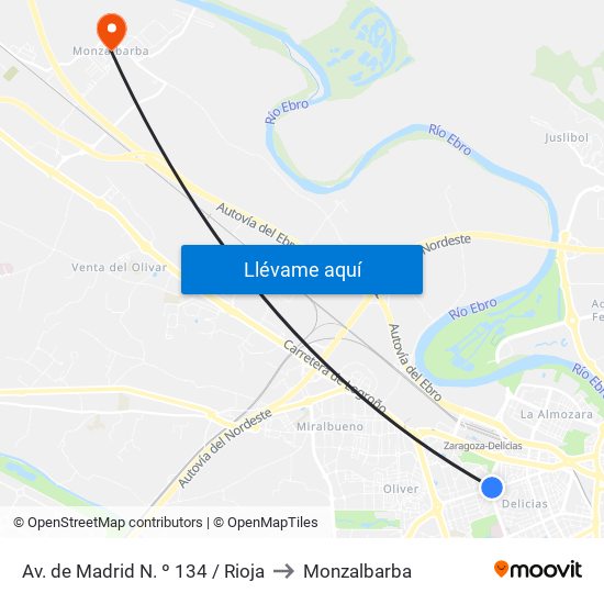 Av. de Madrid N. º 134 / Rioja to Monzalbarba map