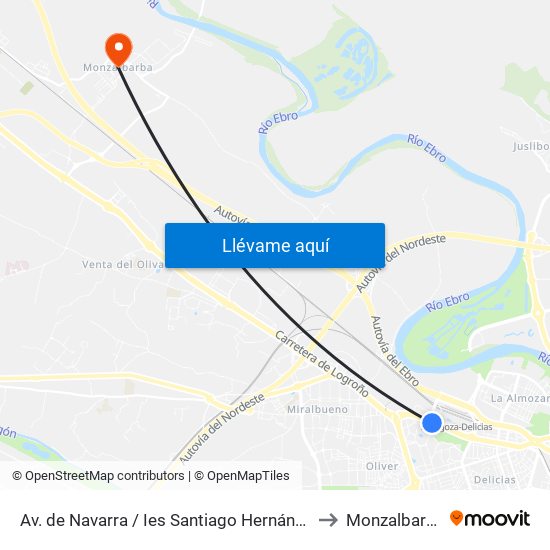 Av. de Navarra / Ies Santiago Hernández to Monzalbarba map