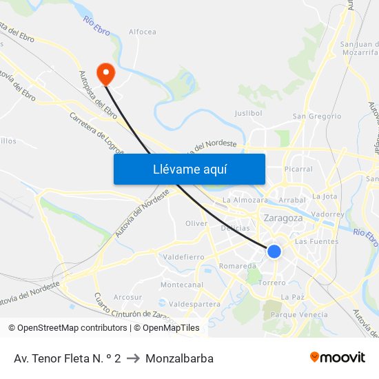 Av. Tenor Fleta N. º 2 to Monzalbarba map