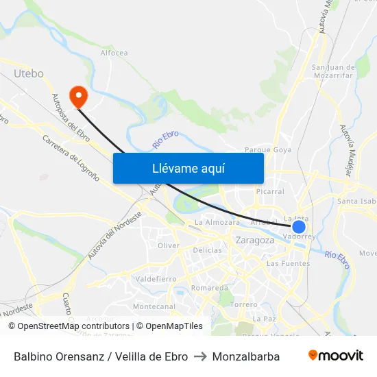 Balbino Orensanz / Velilla de Ebro to Monzalbarba map