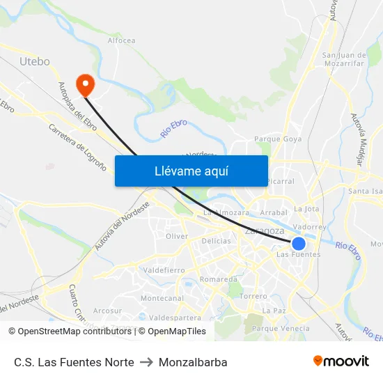 C.S. Las Fuentes Norte to Monzalbarba map
