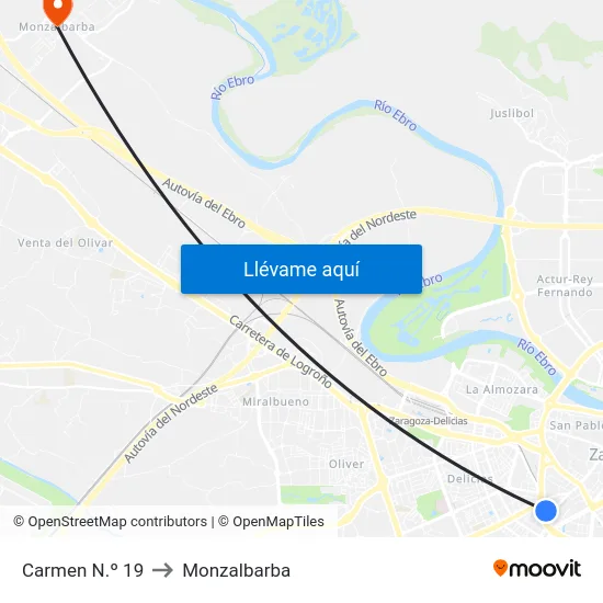 Carmen N.º 19 to Monzalbarba map