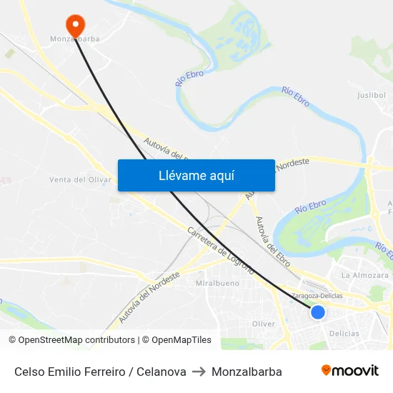 Celso Emilio Ferreiro / Celanova to Monzalbarba map