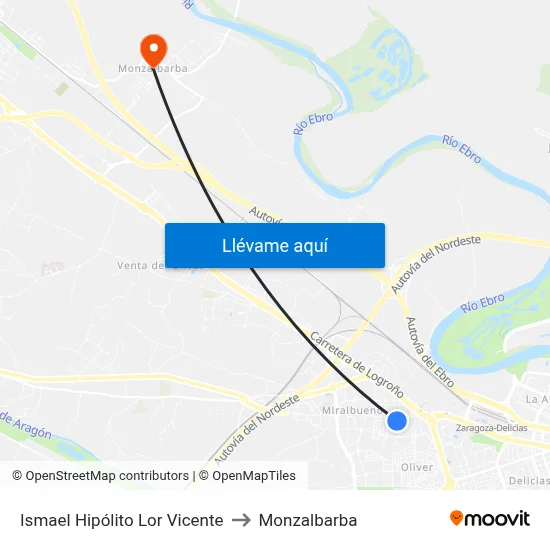 Ismael Hipólito Lor Vicente to Monzalbarba map