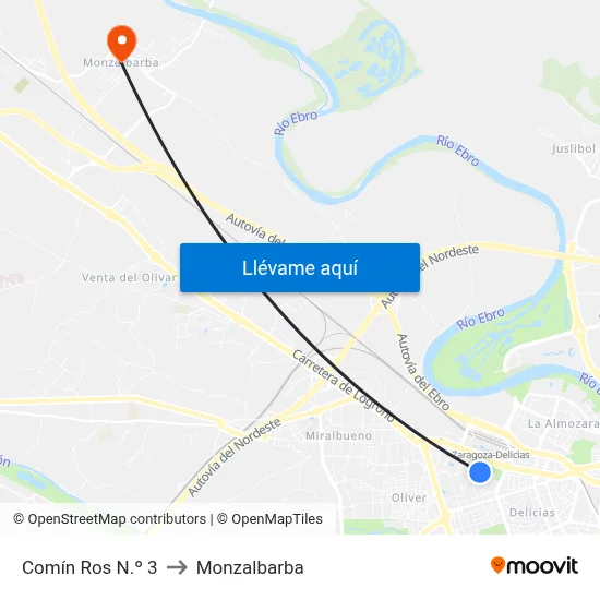 Comín Ros N.º 3 to Monzalbarba map