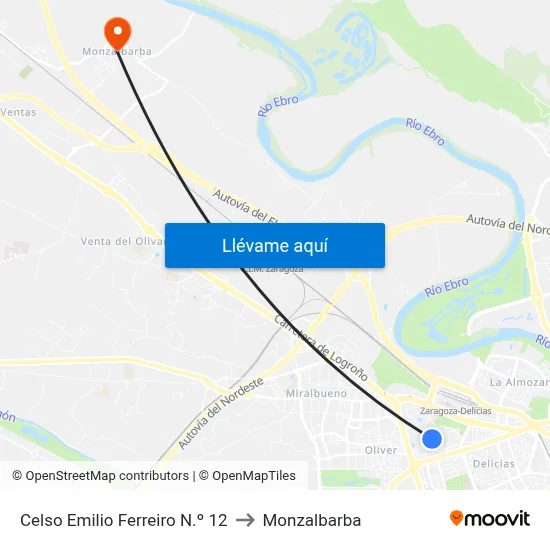 Celso Emilio Ferreiro N.º 12 to Monzalbarba map