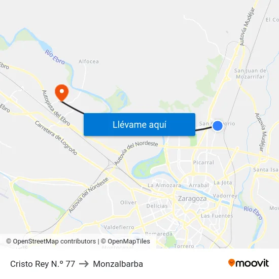 Cristo Rey N.º 77 to Monzalbarba map