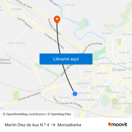 Martín Díez de Aux N.º 4 to Monzalbarba map