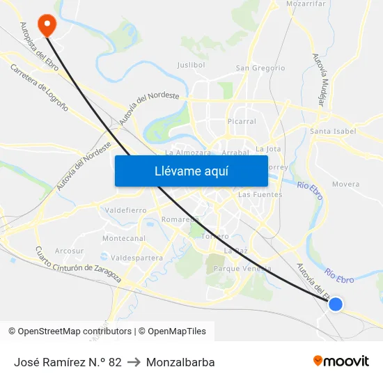 José Ramírez N.º 82 to Monzalbarba map